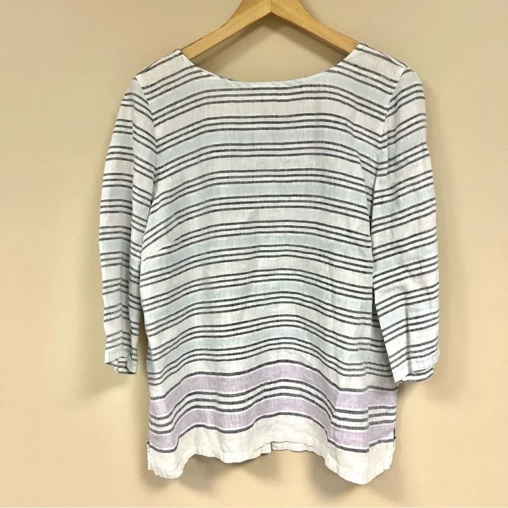 J Jill Love linen striped top with buttons on the back L